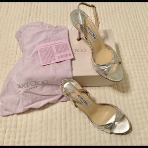 Jimmy Choo Silver Sandals; size 38.5